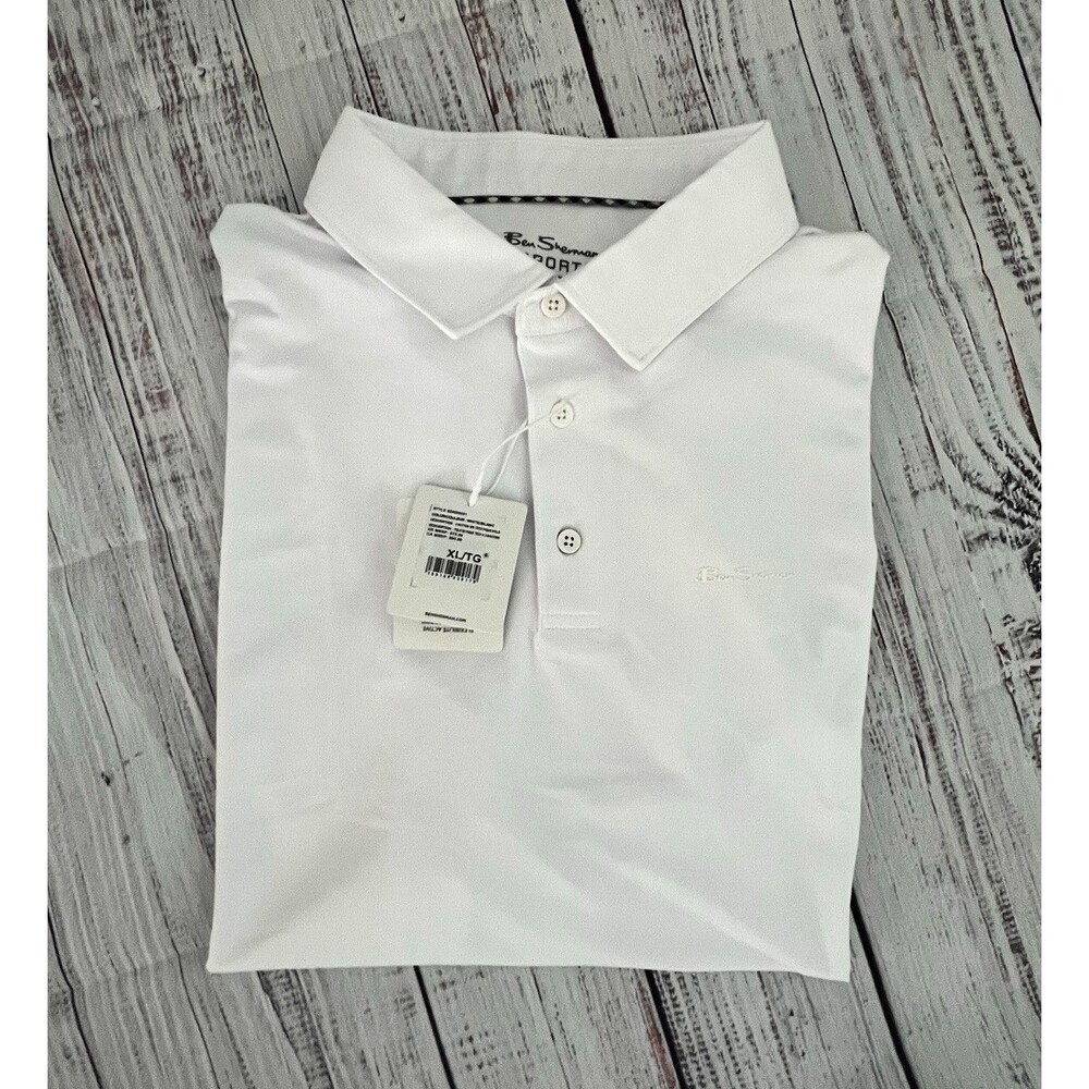 NWT Ben Sherman Sport Men's Tech Pique Golf Polo Shirt White XL 3-Button